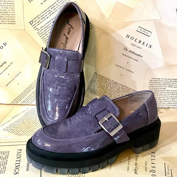 Free People Mackensie MJ Loafer Lug Sole Purple Gray Patent Leather - Picture 2 of 10